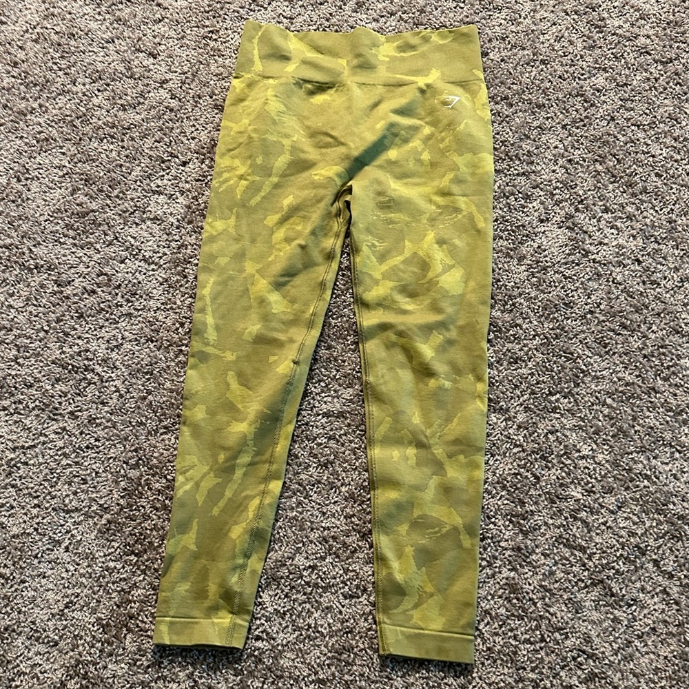 Gymshark ADAPT CAMO SEAMLESS LEGGINGS - Savanna | Griffin Green - XL